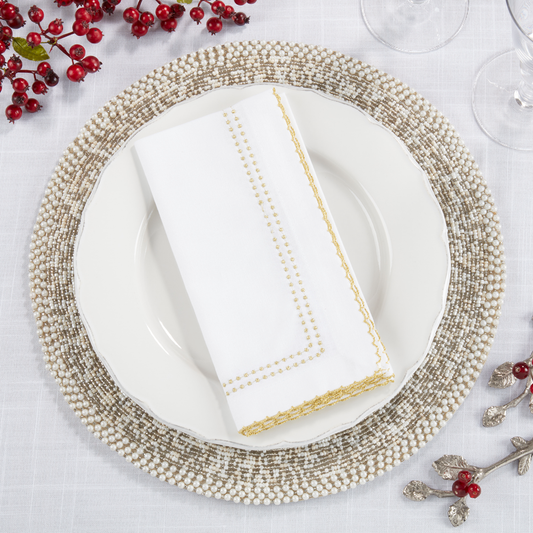 1187 - Gold Embroidered Border18" Cotton Cloth Napkin