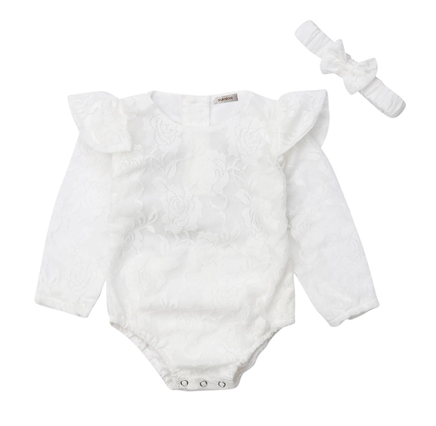 White Ruffled Baby Romper & Headband
