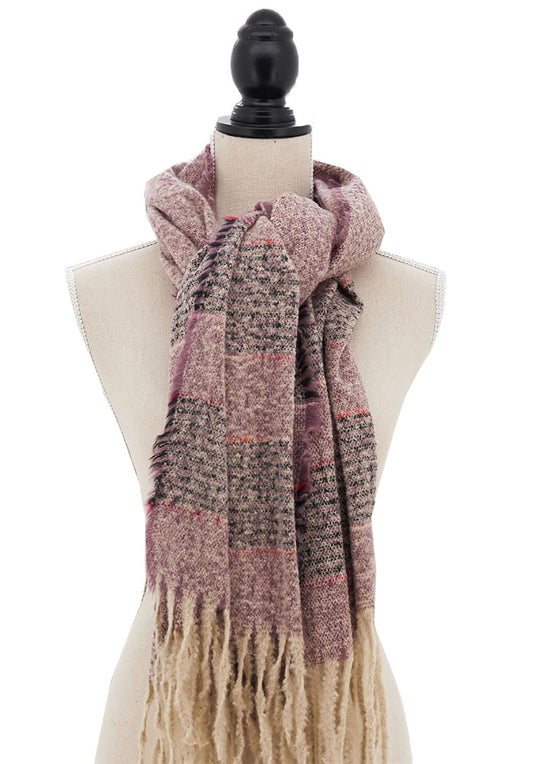 Lavender Striped Shawl Scarf with Fringe