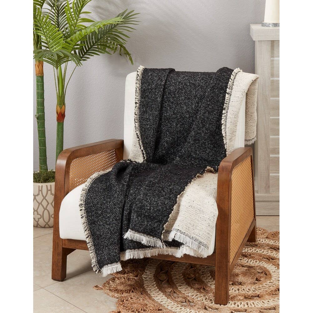 TH791 - Black & White Reversible Cotton Blend Throw Blanket