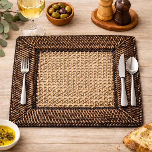 Brown Handmade Rattan 13" Square Charger