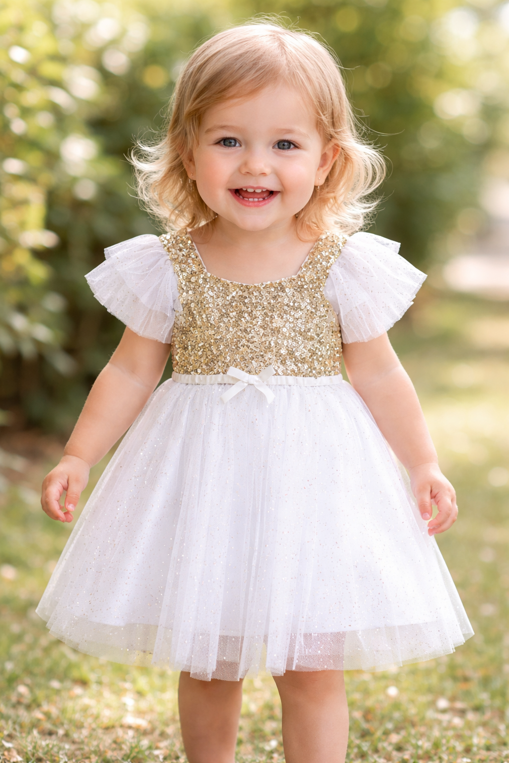 White Gold Sequin Toddler Girl Dress