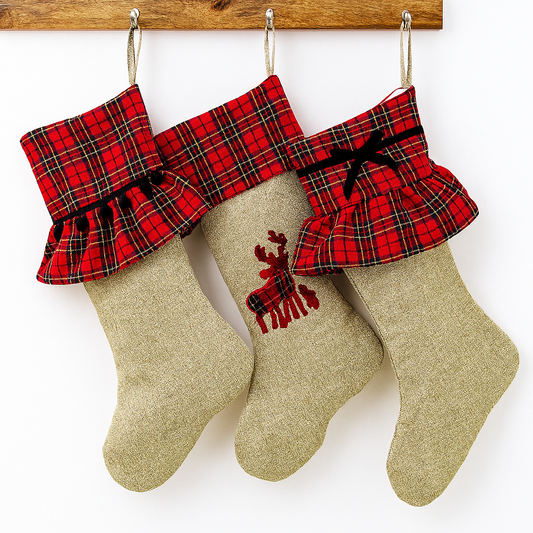 XS0012 - Tartan Plaid Ruffle Cuff Holiday Stocking