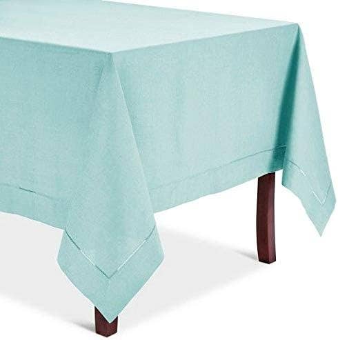 6100C - Aqua Basic Hemstitch Linen-Cotton Tablecloth - 56"x56"