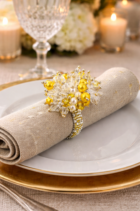 Yellow-Clear Flower Napkin Holder Ring