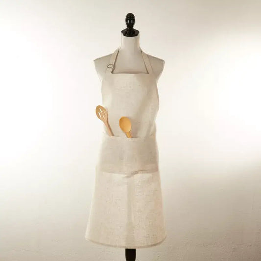731 - Natural Linen-Blend Full-Sized Apron with Front Pockets