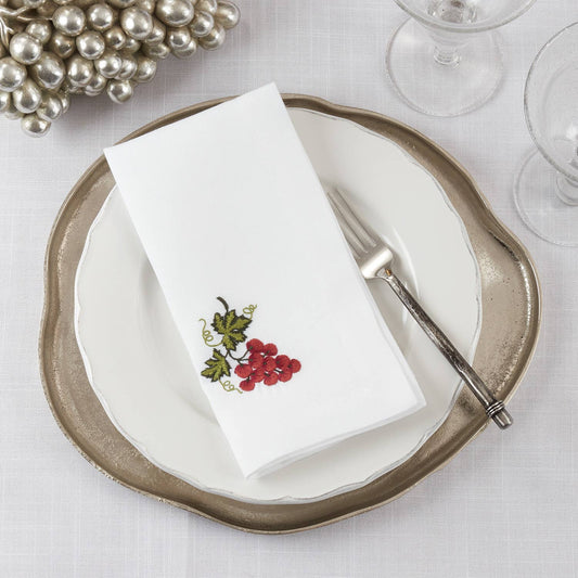 YP137 - Embroidered Grapes White 20" Cloth Napkin