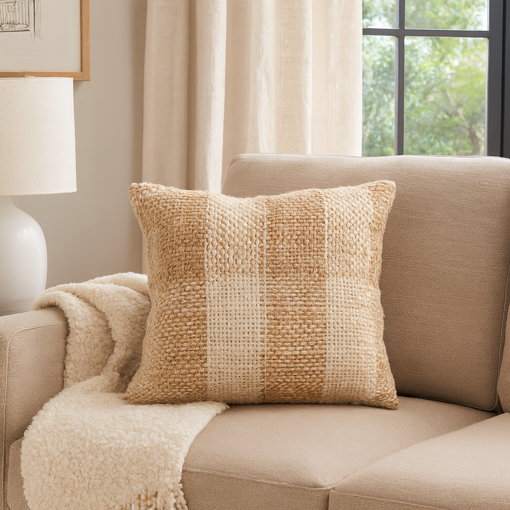 4554 - Woven Natural Cotton Jute 18" Throw Pillow