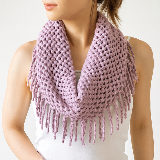 Light Purple Tube-Style Scarf with Fringe