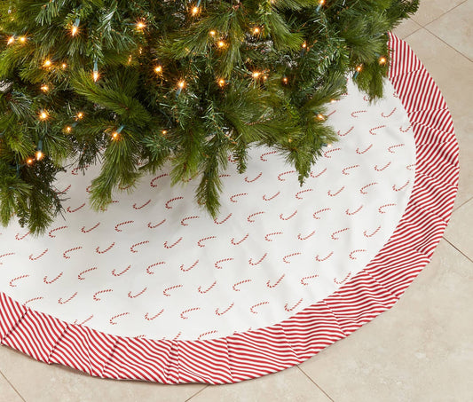 2198 - Candy Cane White & Red Christmas Tree Skirt