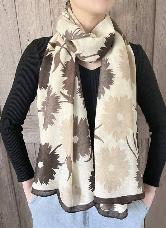 Brown Beige Daisy Pattern Women's Shawl Scarf