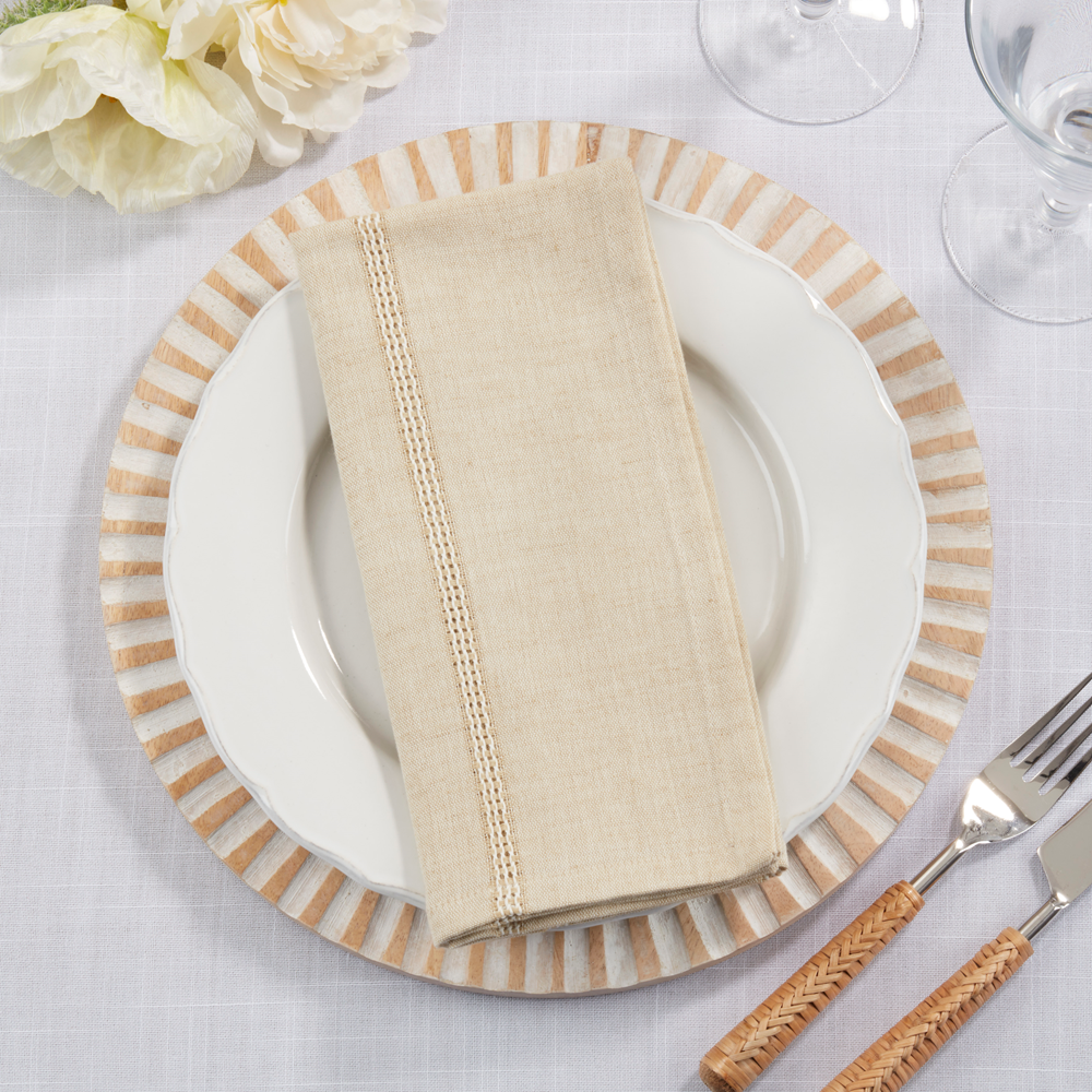6865 - Natural Leno Stripe Cotton-Linen 20" Cloth Napkin