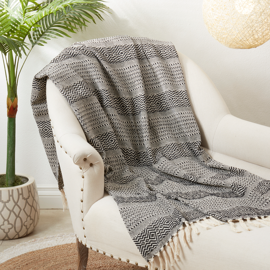 TH271 - Black Stripe Diamond Cotton 50x60 Inch Throw Blanket