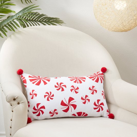 6153 - White Red Peppermints Candy 12"x20" Throw Pillow