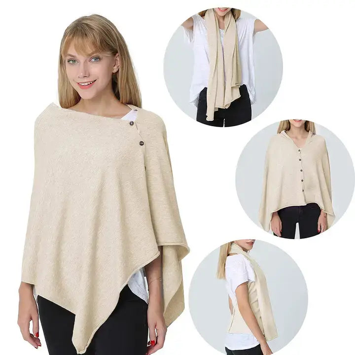 Ivory Multi-use Knit Soft Nursing Shawl Poncho