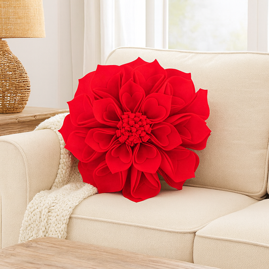 PLW0122 - Red 3D Heart-Shaped Petal Flower Throw Pillow