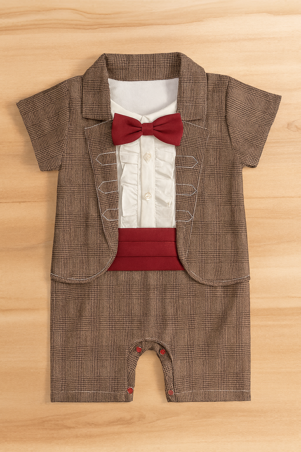 Khaki Ruffled Baby Tuxedo Romper