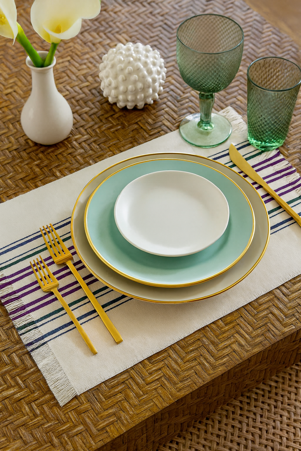 TBL0033 - Purple Green Striped Cotton 13"x19" Placemat