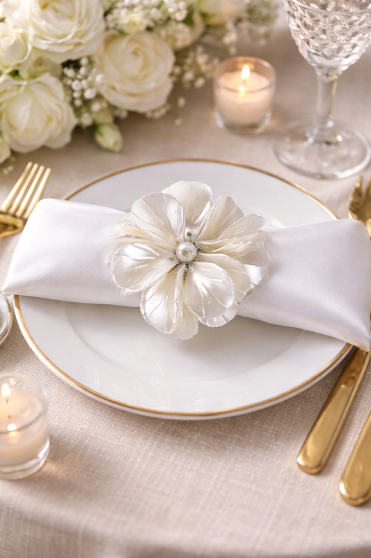 Handmade Pearl Floral Napkin Ring Holder