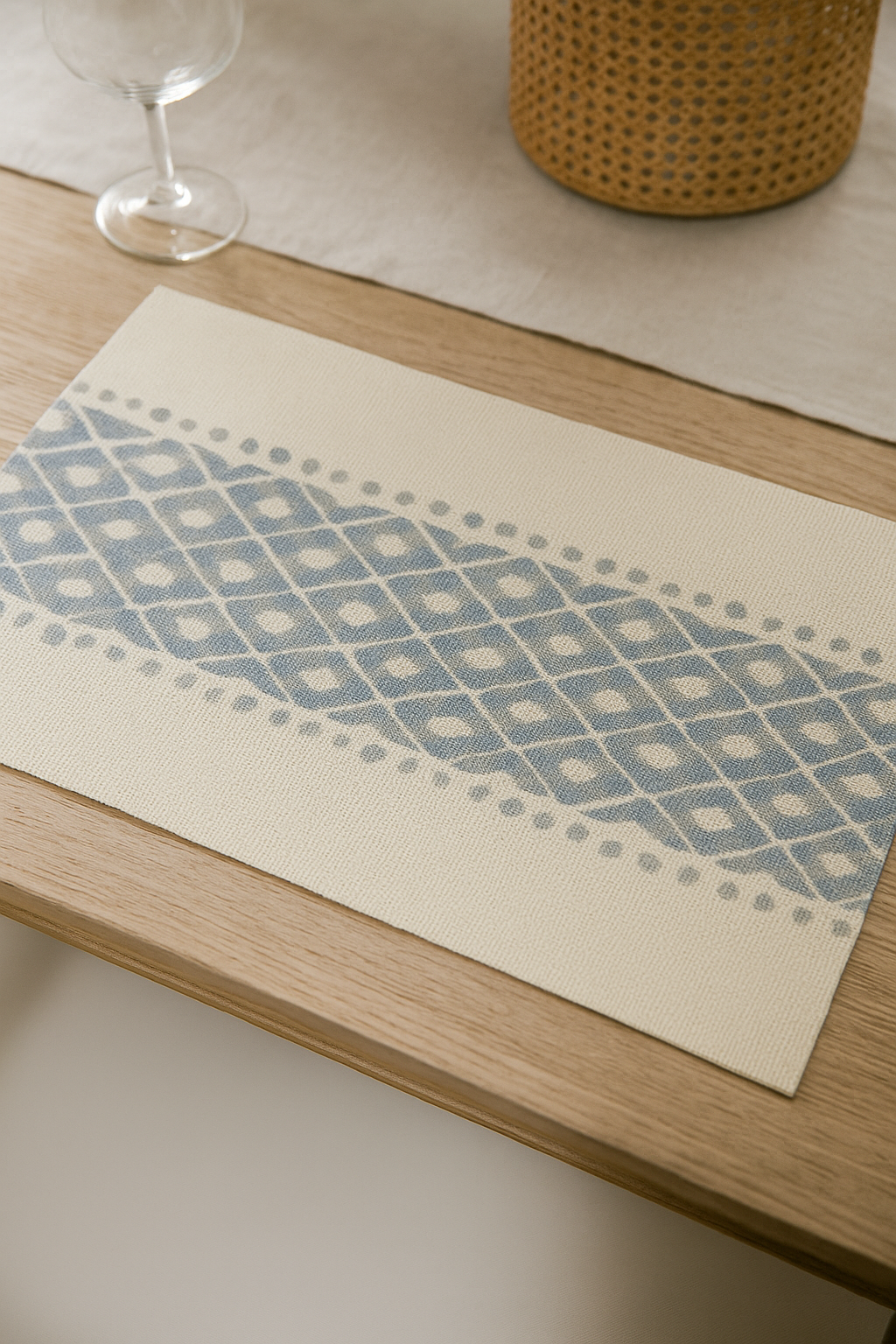 TBL0046 - Blue-Grey Geometric Print Cotton Placemat - 14"x19"