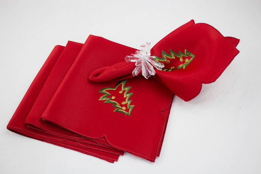 QX227 - Red Embroidered Christmas Tree 20" Cloth Napkin