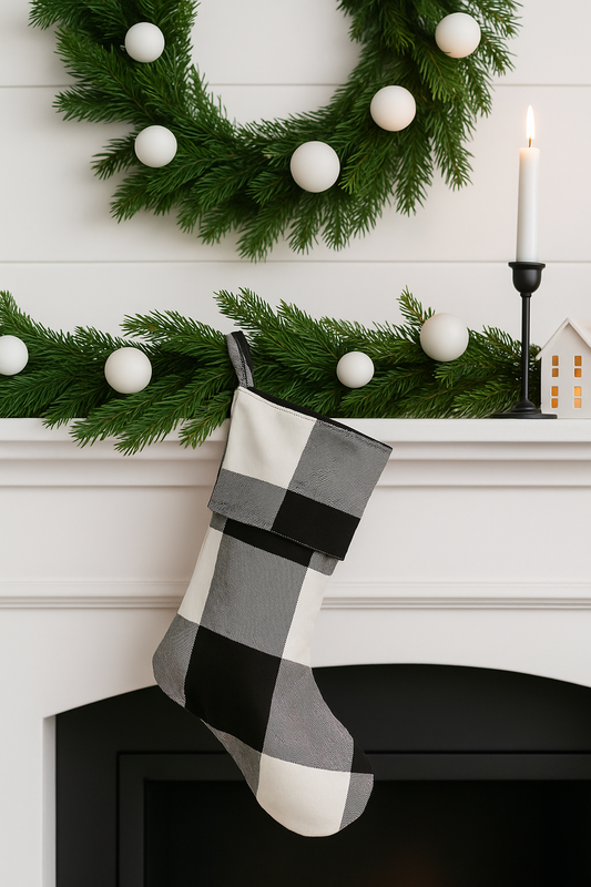 9025 - Black & White Buffalo Check Cotton Christmas Stocking