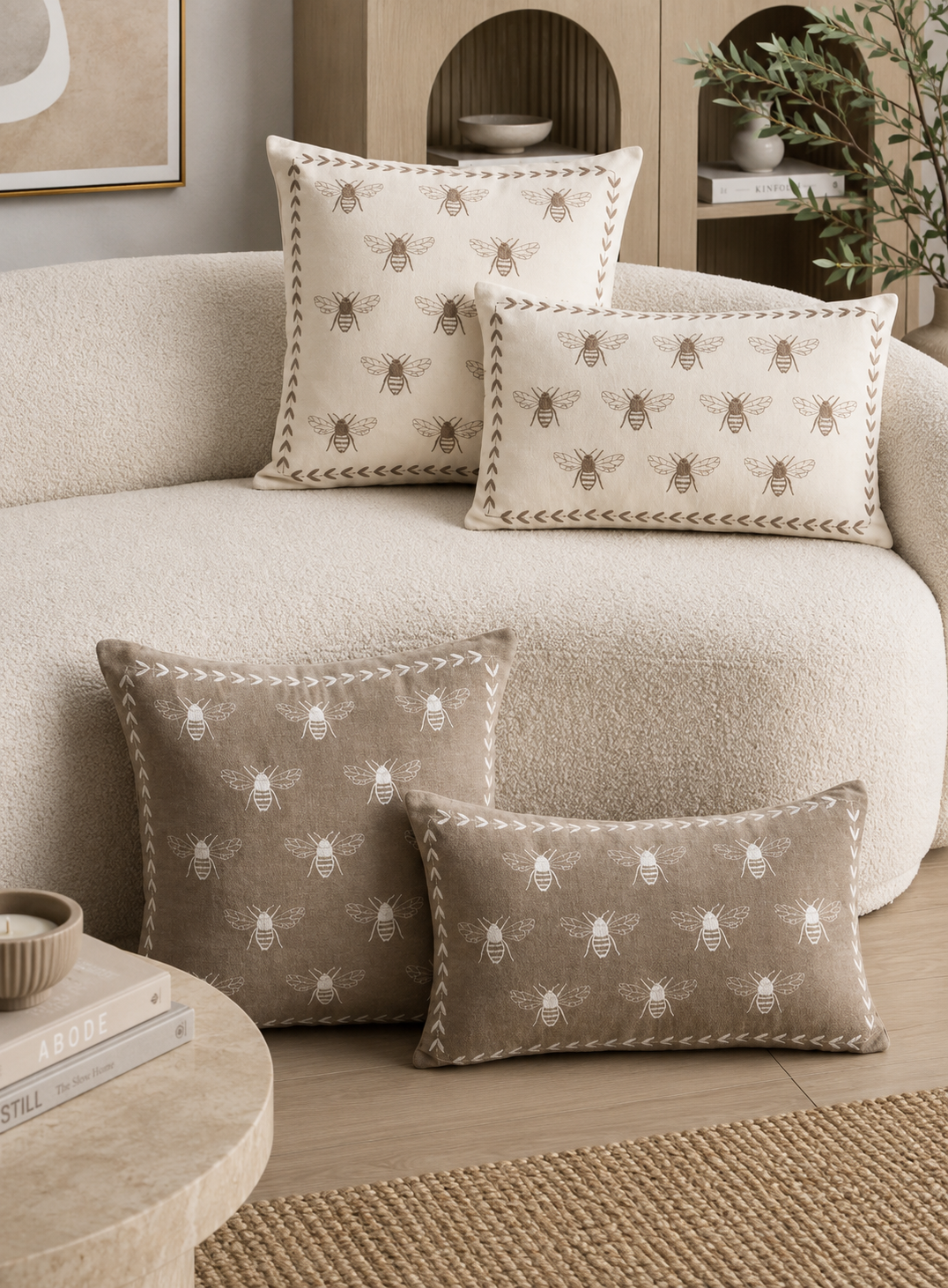 Honey Bee Embroidered Throw Pillow