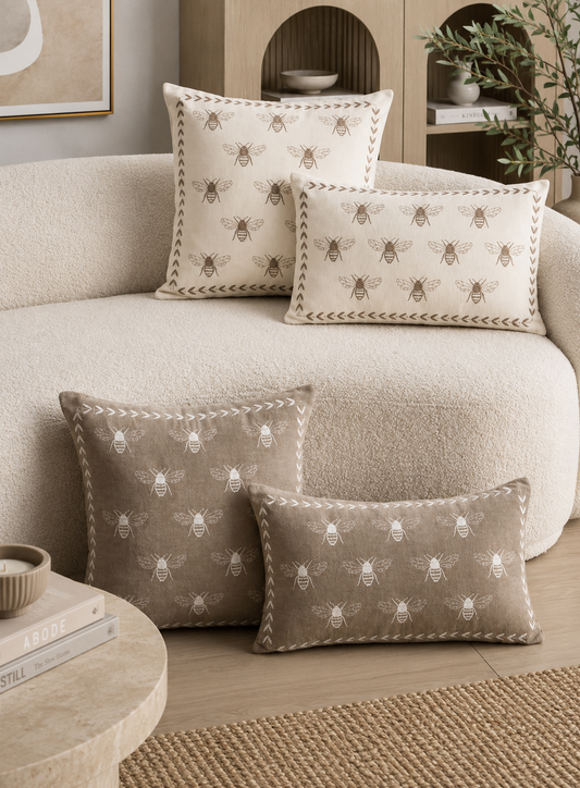 Honey Bee Embroidered Throw Pillow