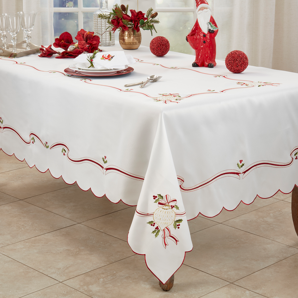 8532 - Ivory Embroidered Christmas Tablecloth