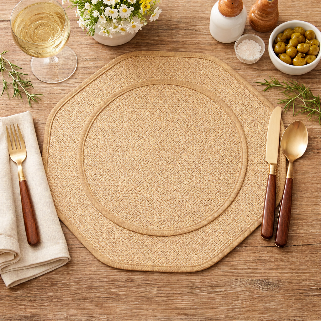 13" Woven Round Octagonal Shape Placemat - Natural
