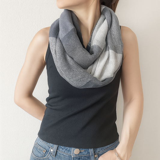 Gray Plaid Infinity Scarf with Zipper Pocket