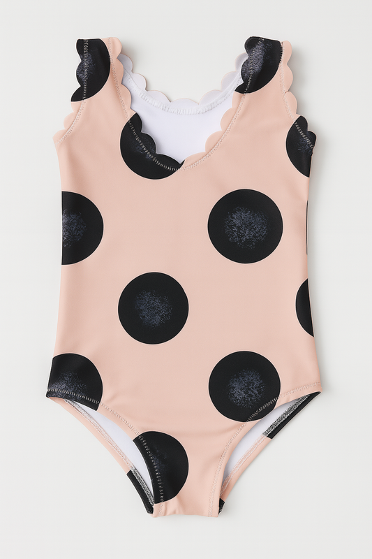 Black Large Dots Pink One-Piece Toddler Girl Swimsuit