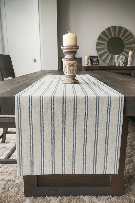 TBL0065 - Indigo Striped Linen-Poly Table Runner