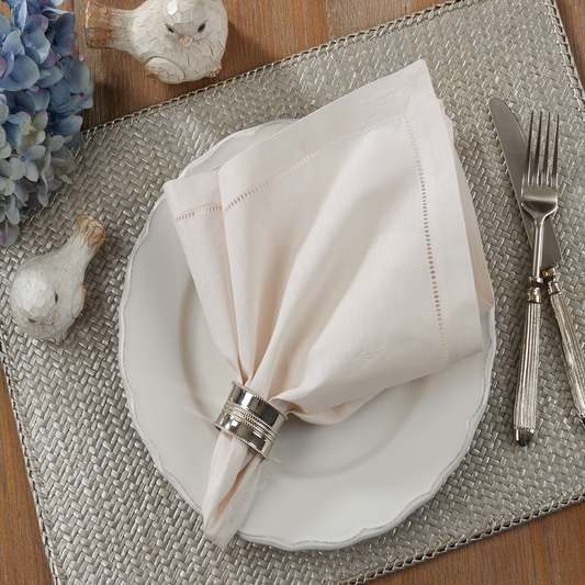 6100 - Beige Hemstitched Linen-Cotton Cloth Napkin