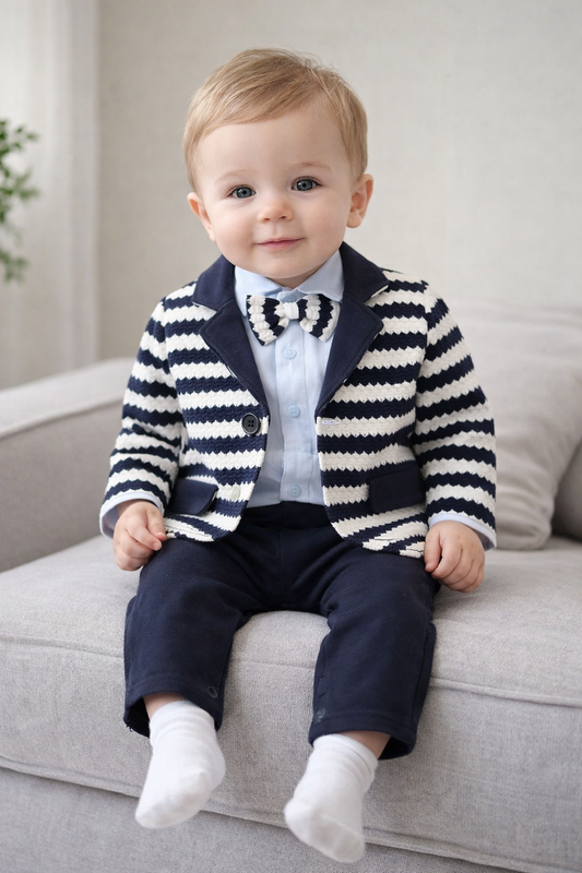 Blue Stripe Tuxedo Boy Romper & Jacket