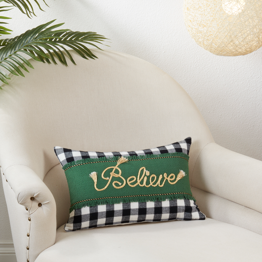 1325 - Believe Holiday Green 12"x18" Throw Pillow