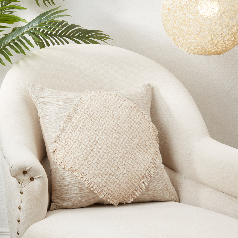 1035 - Natural Diamond Cotton Fringe 20" Throw Pillow