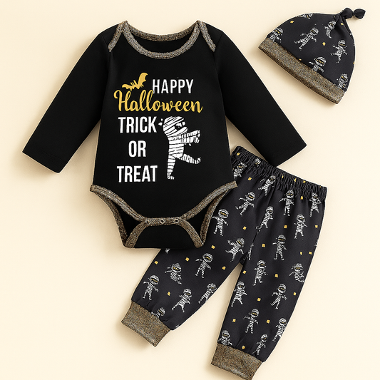 Black Halloween Mummy 3pcs Baby Outfit