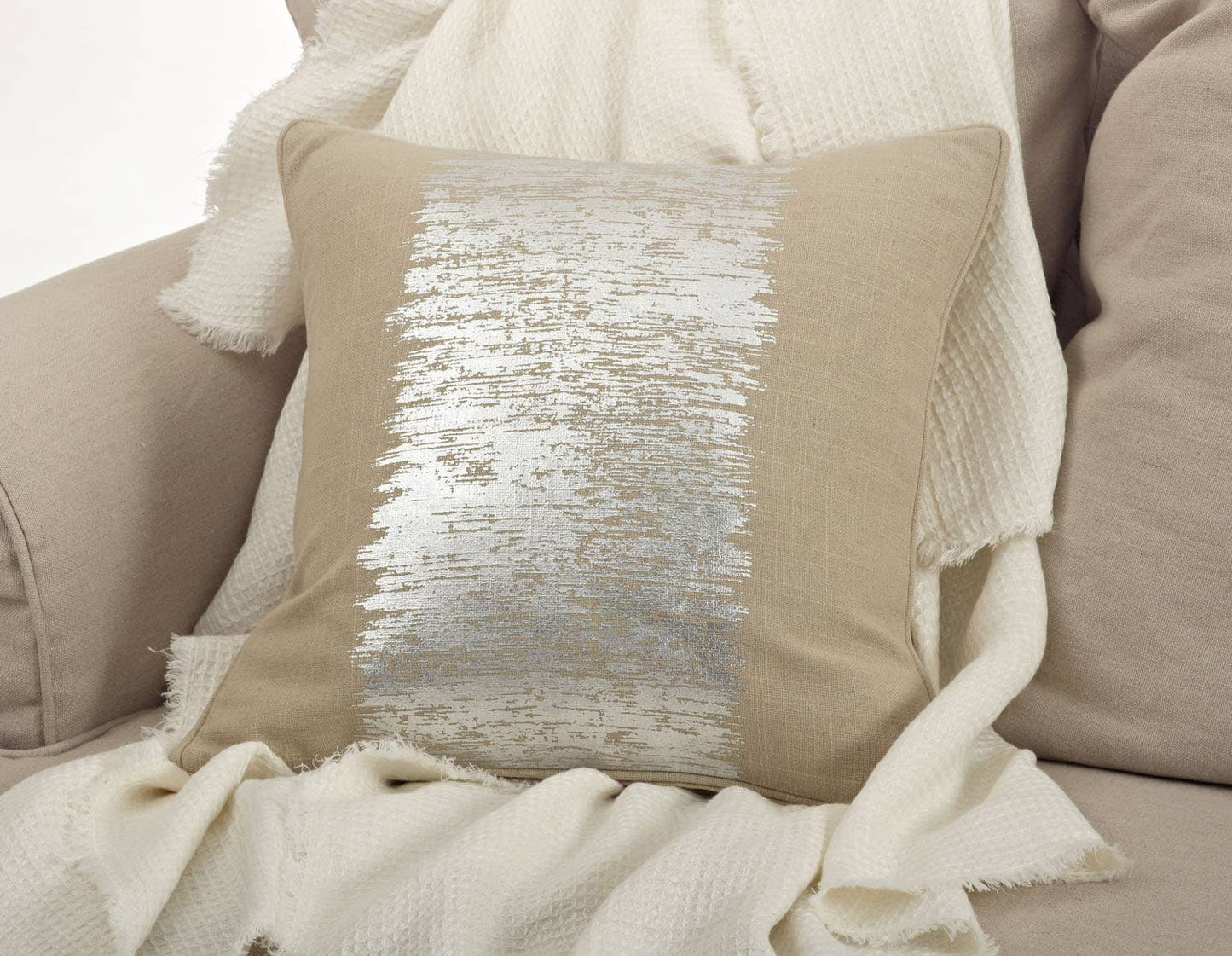 1003 - Silver Metallic Banded Down-Filled 20" Throw Pillow