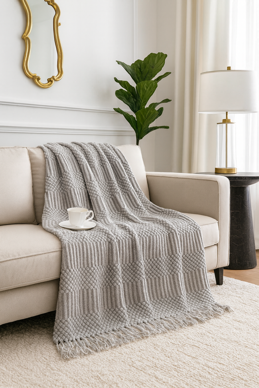 TH0037 - Grey Waffle Stripe 50x60 Inch Throw Blanket