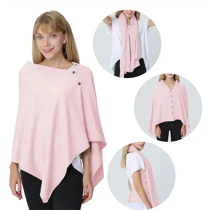 Pink Multi-use Knit Soft Nursing Shawl Poncho
