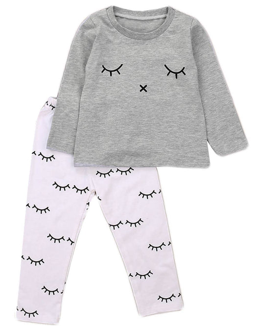 Grey-White Eyelash 2pcs Baby Outfit