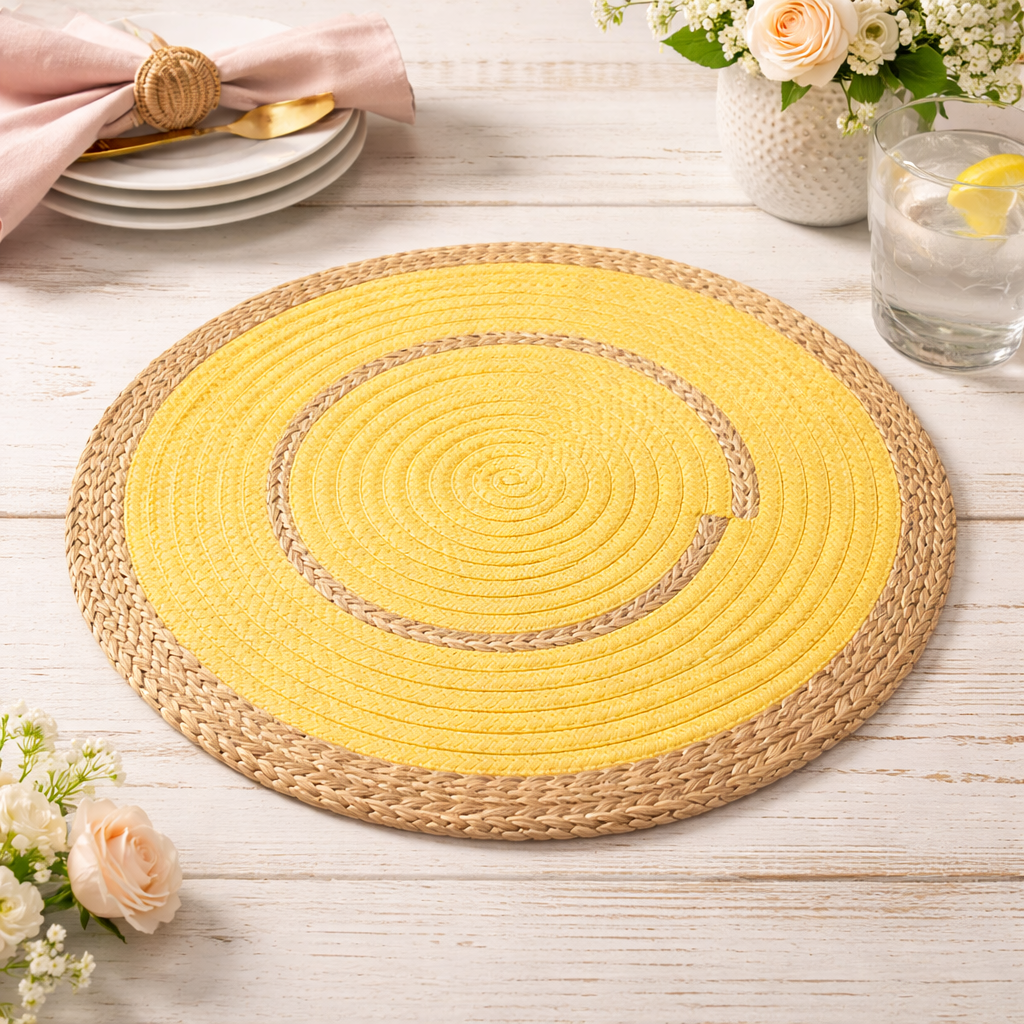 Yellow Hand-Woven Rattan Cotton Rope Placemat