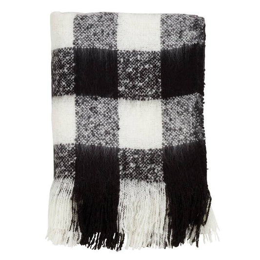 TH316 - Buffalo Plaid Faux Mohair Fringe Fuzzy Throw Blanket