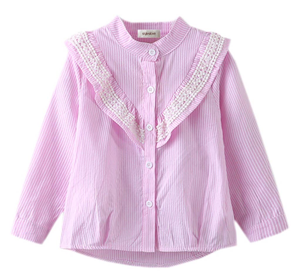 Pink Striped & Ruffled Cotton Girl Blouse