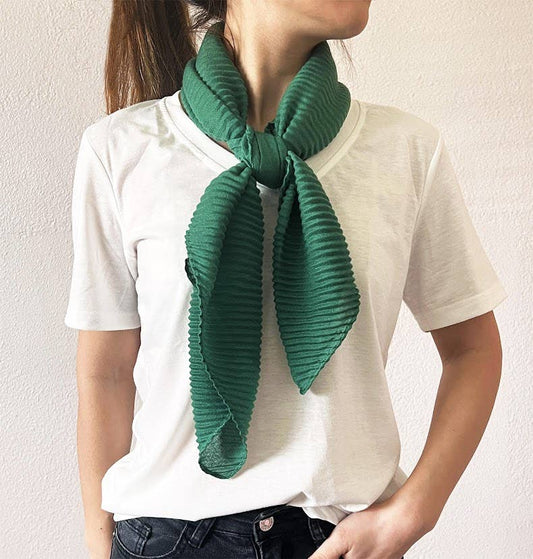 Green Crinkle Pleated Soft Square Scarf