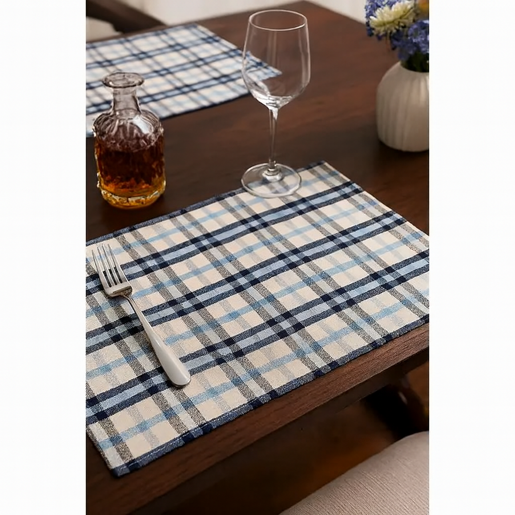 TBL0013 - Blue-White Plaid Cotton Blend Placemat