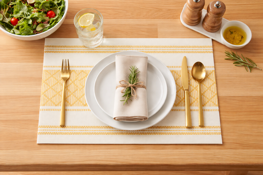 Yellow Diamond Stitch Cotton Blend 14"x19" Placemat