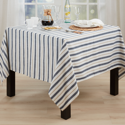 2090 - Indigo Striped Linen-Poly Tablecloth