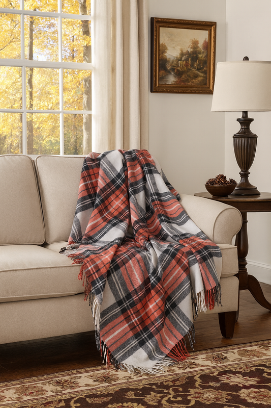 TH805 - Red Multi Plaid Tasseled Throw Blanket